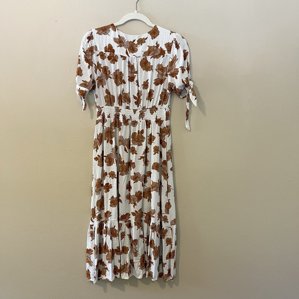 Women's Floral dress Altarid State S Orange Midi Cottage Coquette Feminine Vneck - Picture 7 of 7